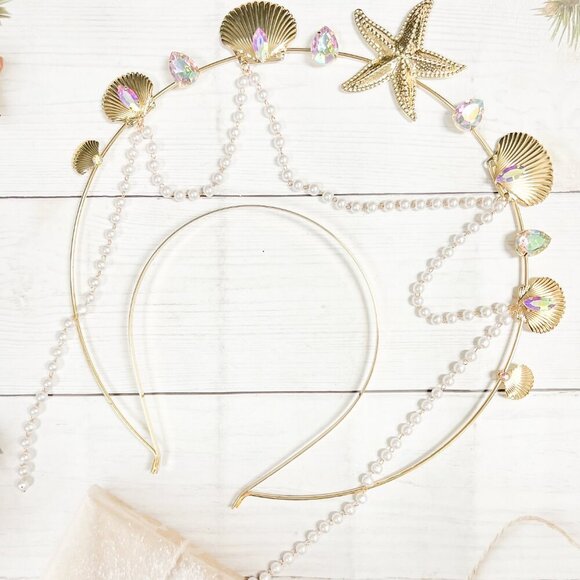 Mermaid halo crown, Gold Halo Crown, Seashell Hao Crown, Starfish Halo Crown